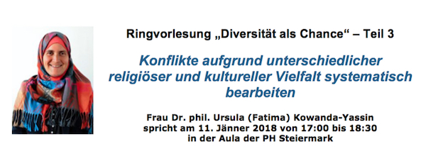 Ringvorlesung “Diversität als Chance” (Teil 3): „Konflikte aufgrund unterschiedlicher religiöser und kultureller Vielfalt systematisch bearbeiten“