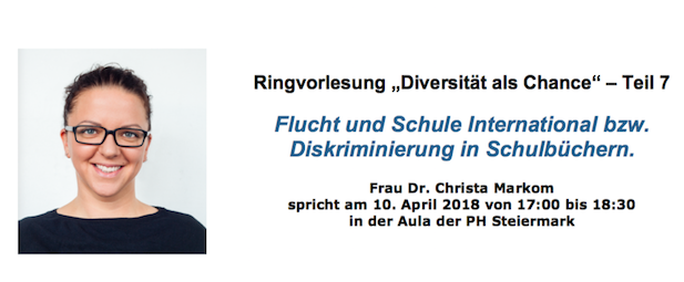 Ringvorlesung „Diversität als Chance” (Teil 7): „Flucht und Schule International bzw. Diskriminierung in Schulbüchern.“